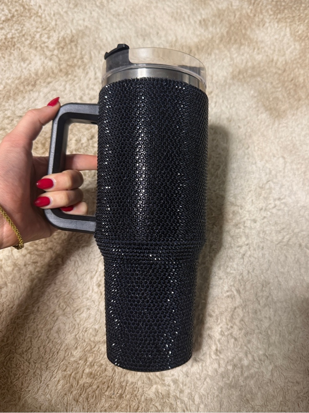 Black Crystal-Embellished Travel Tumbler